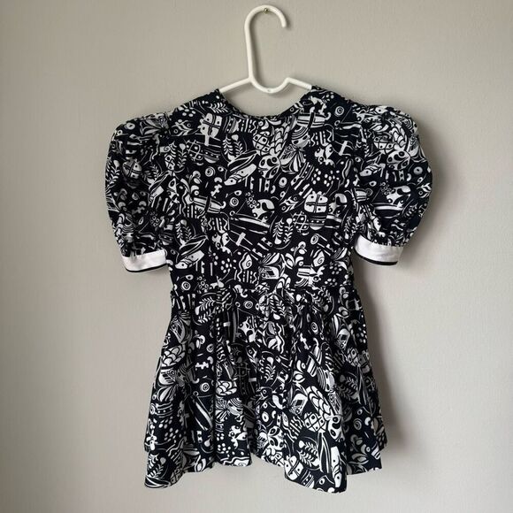 Vintage 80’s Gianni Versace Puff Sleeve Girls Dress Black & White - Picture 7 of 10